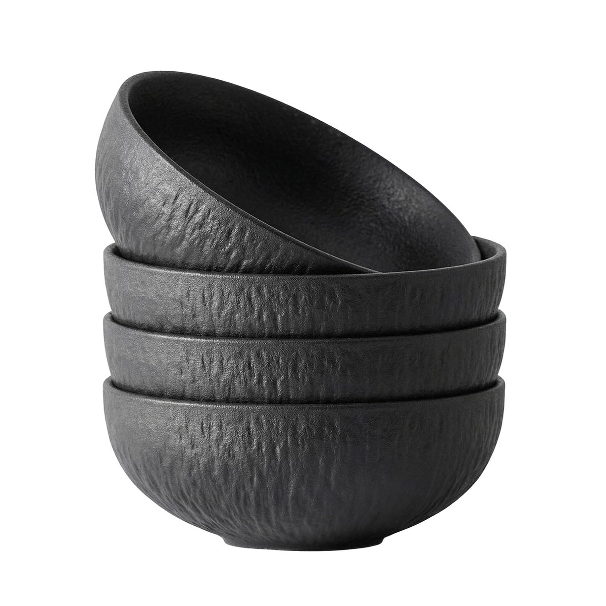 KINGSTONE Black Bowls Set of 4, 20.4 OZ Matte Marble Pattern Premium Porcelain Soup Bowls, Ceramic Cereal Bowl Set for Salad, Dessert, Pasta, Microwave and Dishwasher Safe