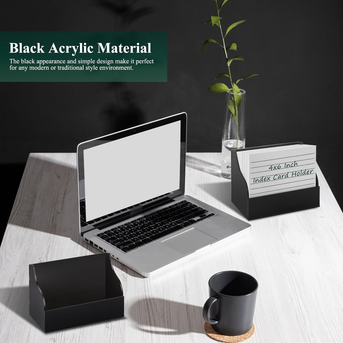 SHIQIKEJIPTY 2PCS Acrylic Index Card Holder 4x6 Black Note Card Organizer Box Card Display Stand Business Card Organizer Box Postcard Display Rack for Desk Office Classroom 4.7*2.3*6.3 Inch(No Card)