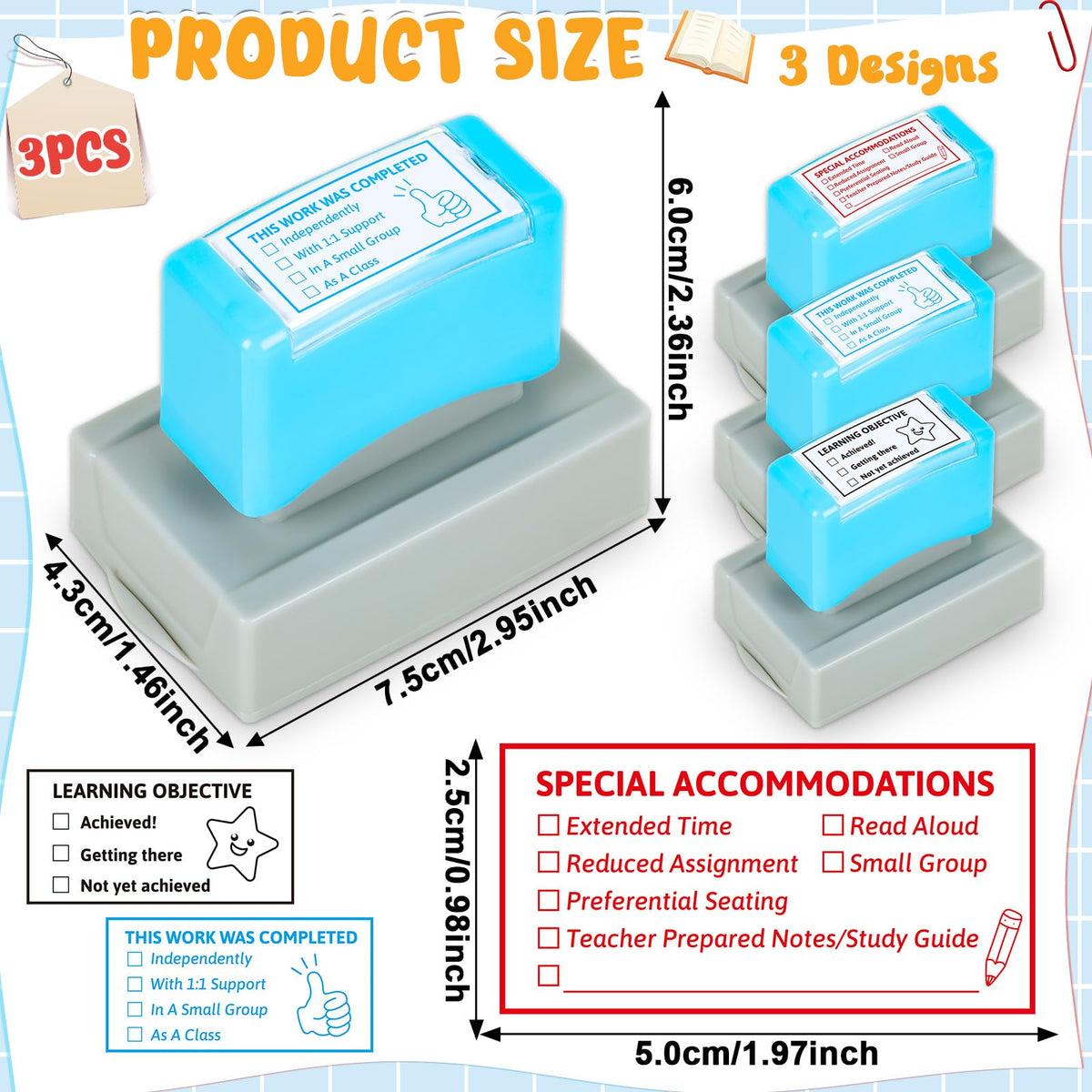3 PCS Teacher Stamps for Classroom Self-Inking Accommodations Stamp Set Completed Grading Learning Rubber Behavior Teacher Stamps for Back to School Homework Student Dormitory Supplies Gift