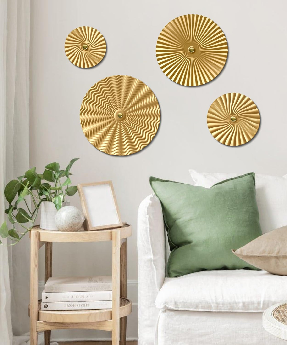 Putuo Decor 12" Starburst Metal Wall Art Set of 4, Round Ripple Hanging Sculptures in Varying Sizes, Textured Iron Wall Accents for Modern Living Room, Bedroom, Entryway or Office
