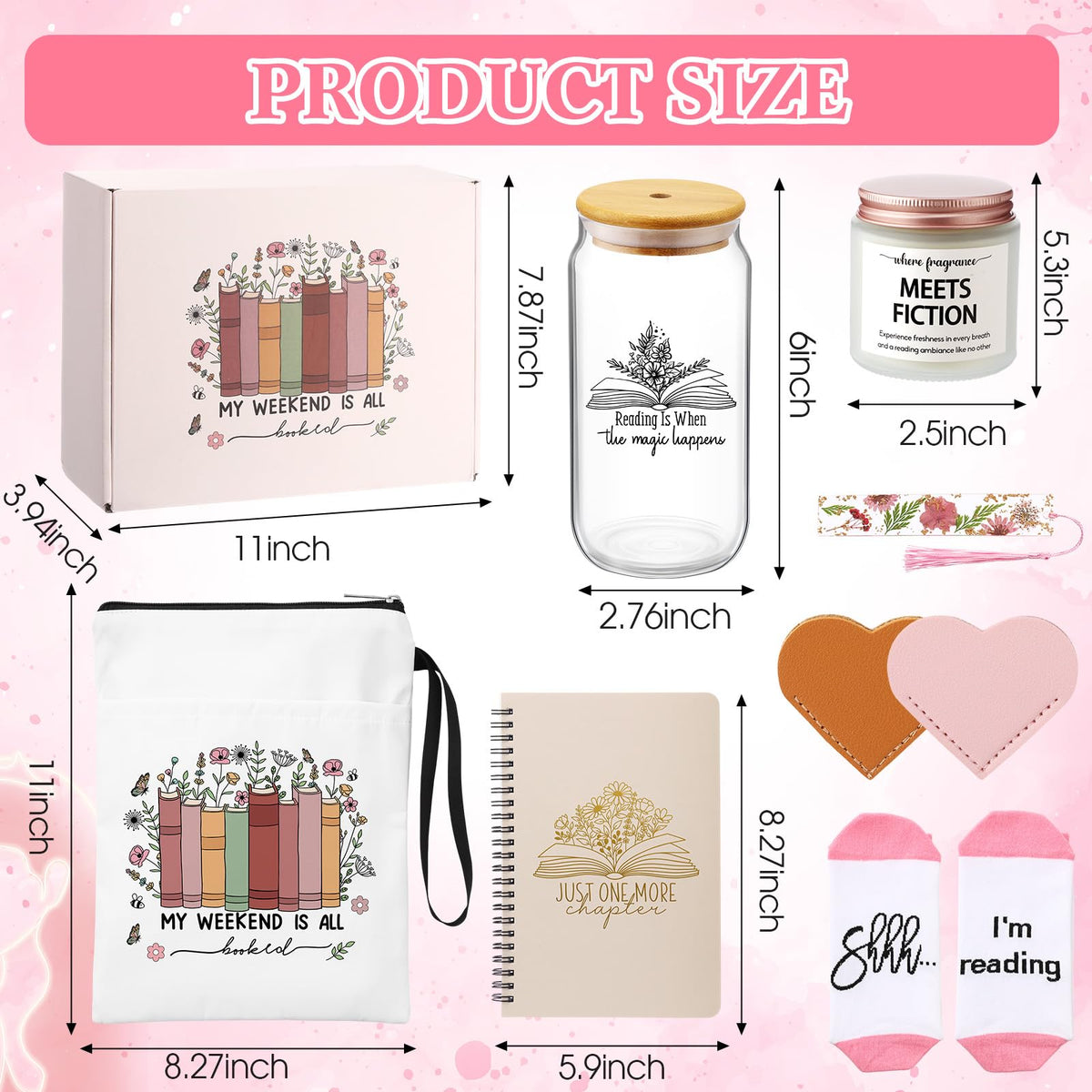 Widecook 21 Pcs Book Lovers Gifts for Women Book Club Gift Accessories Sleeve Glass Cup Mug Notebook Pens Candle Socks Bookmarks for Birthday Readers Bookish Bookworms Librarian