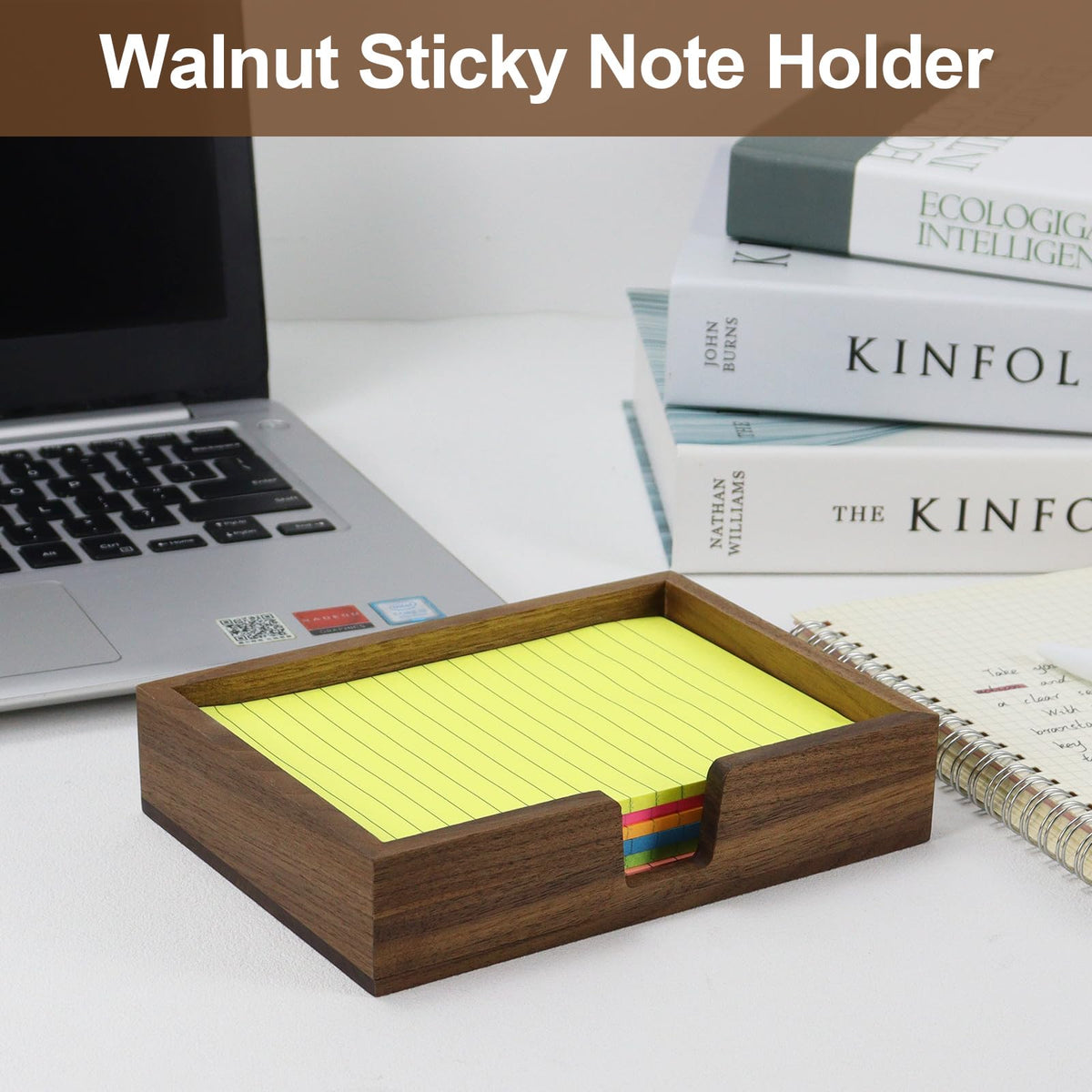 MultiBey Walnut Wood Sticky Note Holder, 4x6 Inch Self-Stick Note Pad Holder Dispenser, Sticky Note Dispenser Memo Holder Case for Office Desk Accessories School Supplies (Walnut)