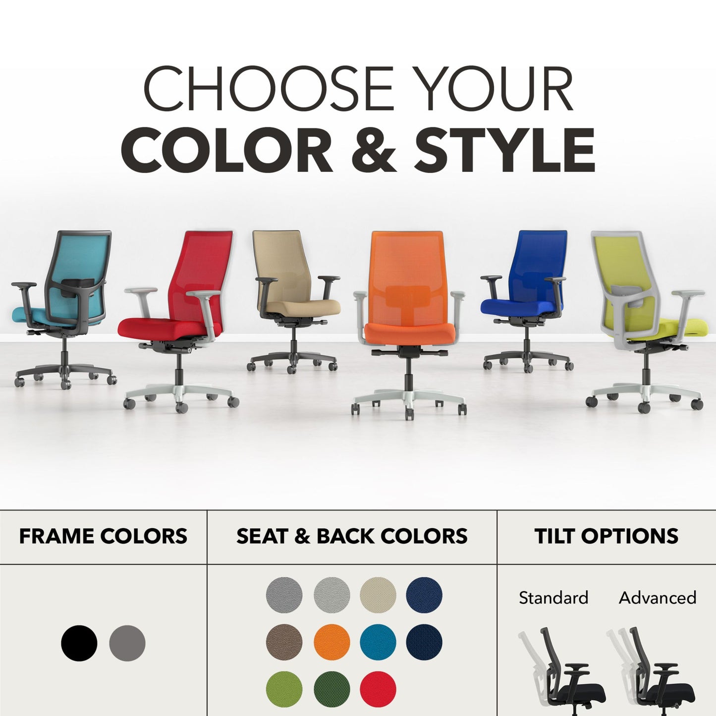 HON Ignition 2.0 Ergonomic Mesh Office Chair, Mid-Back, Synchro-Tilt, Home Office Desk Chairs, Basalt Seat Fabric, Fog Mesh, White Frame, Titanium Grey Adjustable Lumbar