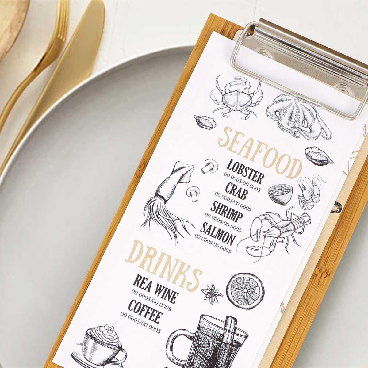 LZMS 4 Pcs 4" x 8" Light Wood Color Clipboards - Menu Holder - Check Presenter with Low Profile Clip - for Pocket Sized Notepads