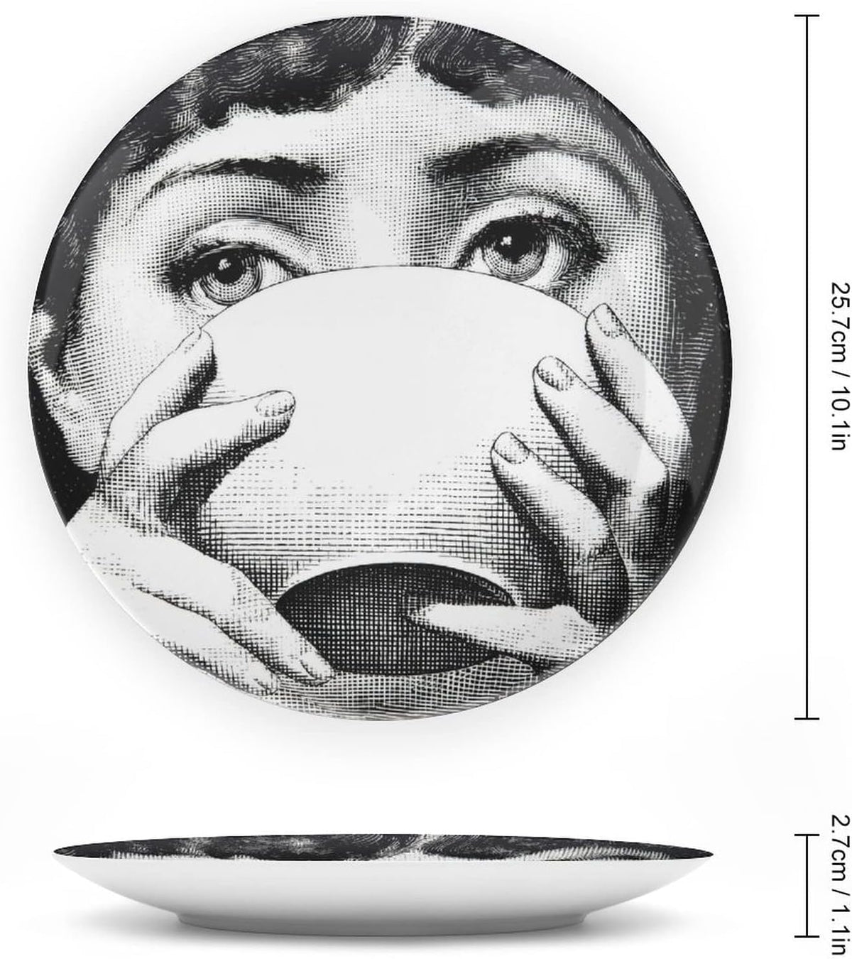 AlphaDesignLuxe 10" Italian-Style Decorative Plate – Modern Art Face Design, Handcrafted Ceramic Platter for Tabletop or Wall Display (Tea Cup)