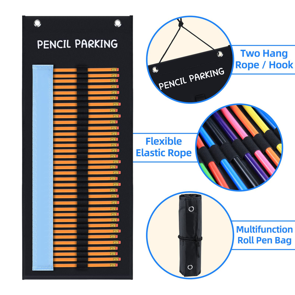 ALSLEA 2-Pack Pencil Parking for Classroom, Pencil Holder for Desk Organizer Roll up Pencil Case with 72 Slots, Portable Pencil Dispenser for Classroom 2025 Back to School Teacher Essential