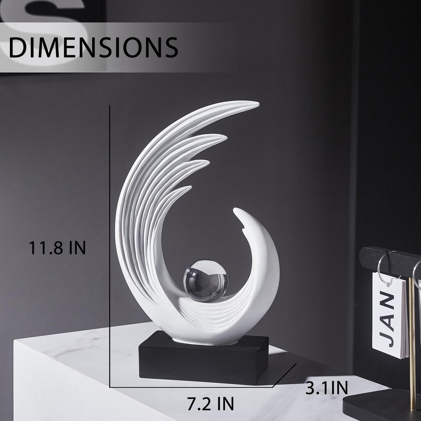FJS Modern White Statue, Resin Shelf Decor, Abstract Art Sculptures for Living Room, Bookshelf, Dining Room, Office, Coffee Table, TV Stand