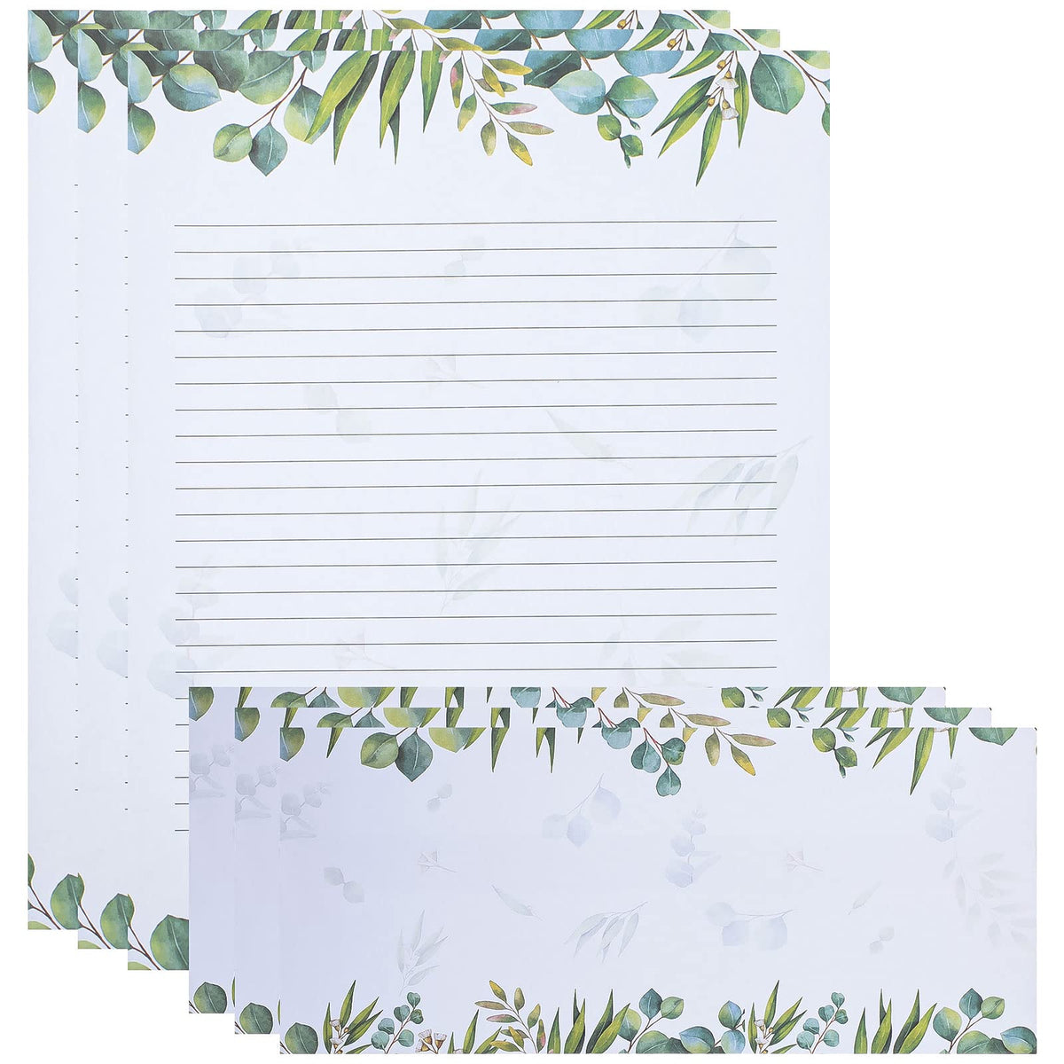 72 Pcs Leaf Theme Paper Stationery Set 36 Greenery Letterhead Paper with 36 Matching Envelope Leaves Lined Paper for Letter Elegant Letter Paper (Fresh Style,8.5 x 11 Inch, 9.5 x 4.13 Inch)