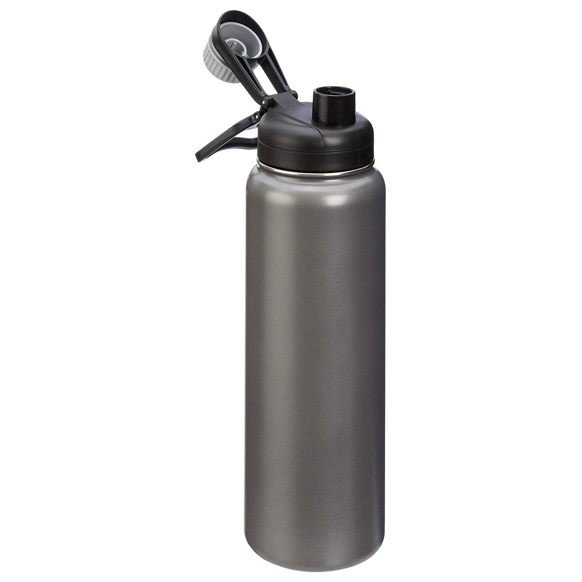 Amazon Basics Large Insulated Stainless Steel Water Bottle, Leakproof Spout Lid, BPA-Free, Vacuum Insulated, Keeps Drinks Cold, Portable, 30.1 ounces, Gray