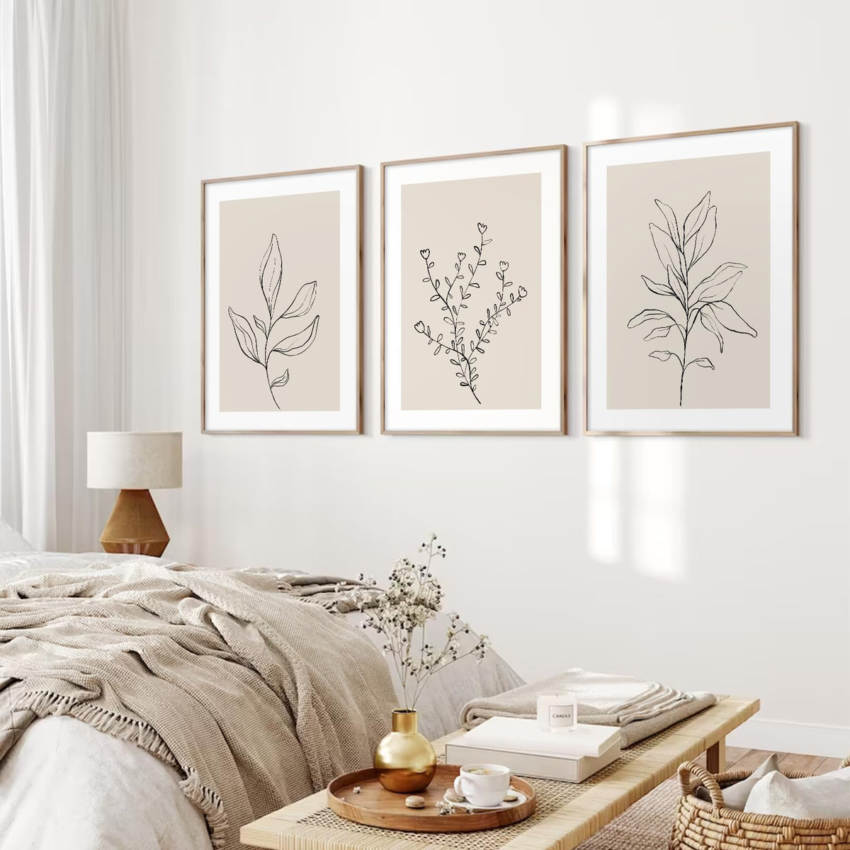 Joocrise Botanical Wall Art Decor Set of 3 Neutral Wall Decor Boho Beige Canvas Wall Art Botanical Minimalist Pictures Botanical Neutral Prints Beige Boho Artwork for Room Bedroom 12x16 Inch Unframed
