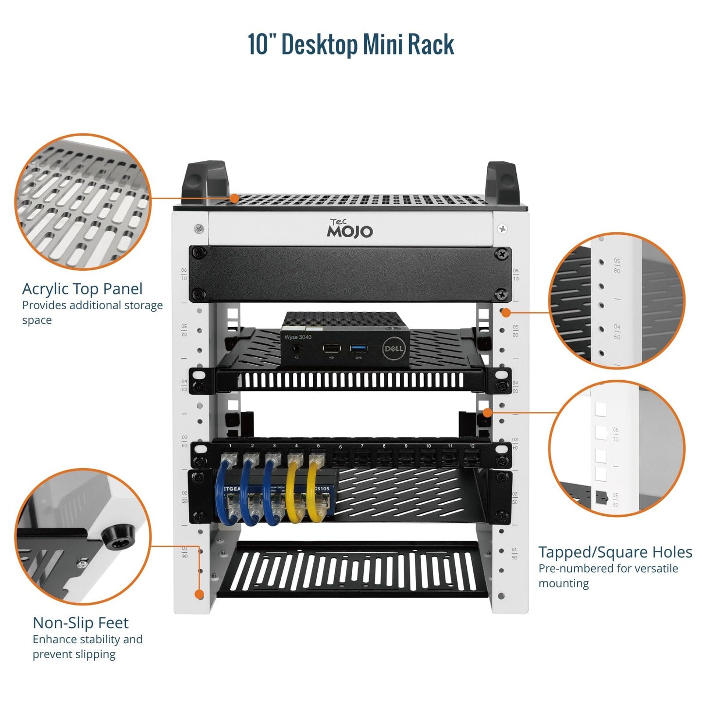 Tecmojo 6U Network Rack, 10 inch Mini Server Rack with 2 Side Translucent Panels & 2 Top Handles, 7.87 inch Deep, for 10 inch IT Equipment & A/V Devices, White