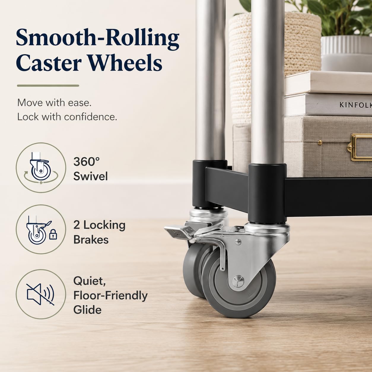 Liboocare 3-Tier Rolling Utility Cart with 2 Locking Brakes, 520 Lbs Heavy Duty 31.5"x15.7"x40.6" Commercial Service Cart, Tangle-Free Silent Wheels for Home, Office, Restaurant, Warehouse, Kitchen