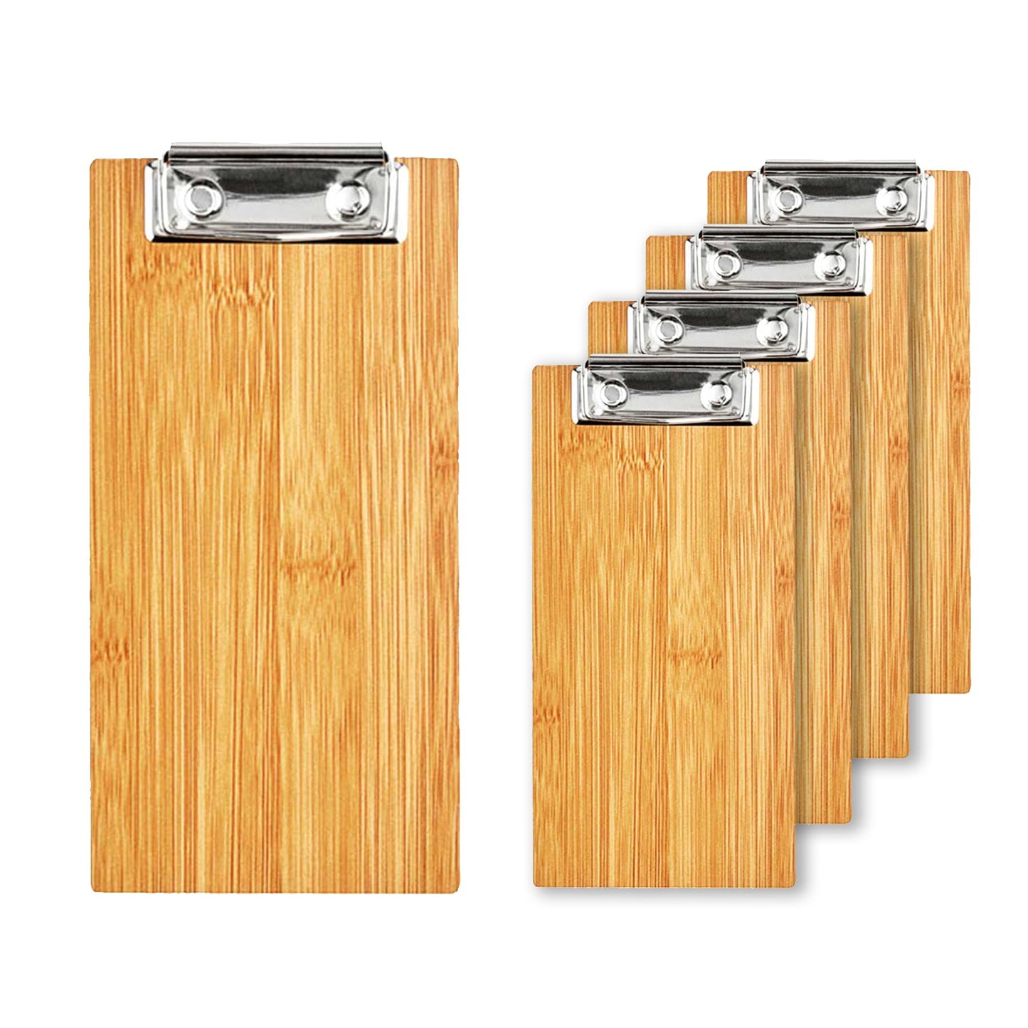 LZMS 4 Pcs 4" x 8" Light Wood Color Clipboards - Menu Holder - Check Presenter with Low Profile Clip - for Pocket Sized Notepads