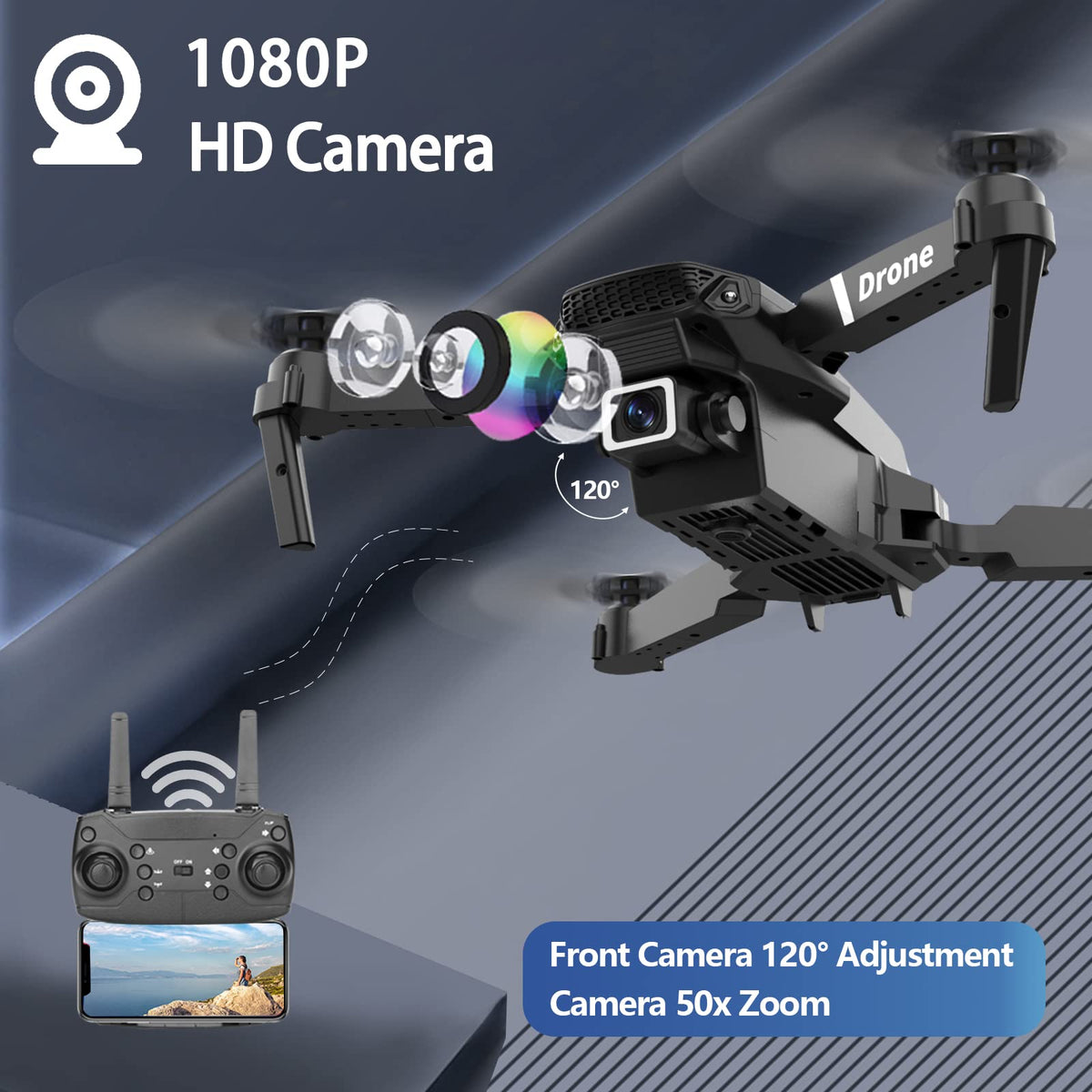 MOCVOO Drone With Camera for Adults Beginners Kids, Foldable RC Quadcopter, Toys Drone, 1080P FPV Video, 2 Batteries, Carrying Case, One Key Start, Headless Mode, Waypoints fly, 360° Flips