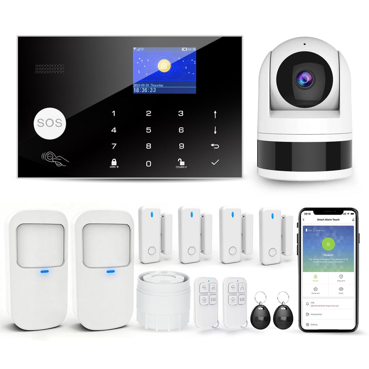 Home Security System with Camera, WiFi + GSM Home Alarm Kit with Phone App Alert, Door/Window Sensor, Remote Control for Apartments (13 Pieces)