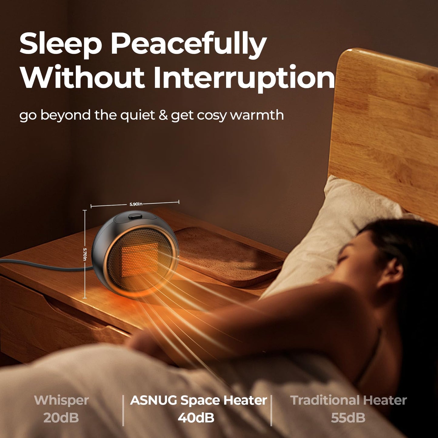 ASNUG Space Heater, Portable Electric 500W PTC Ceramic Heaters for Indoor Use, Efficient Fast Heating, Tip-Over & Overheat Protection, Quiet Small Mini Desk Heater for Bathroom Home Office Bedroom