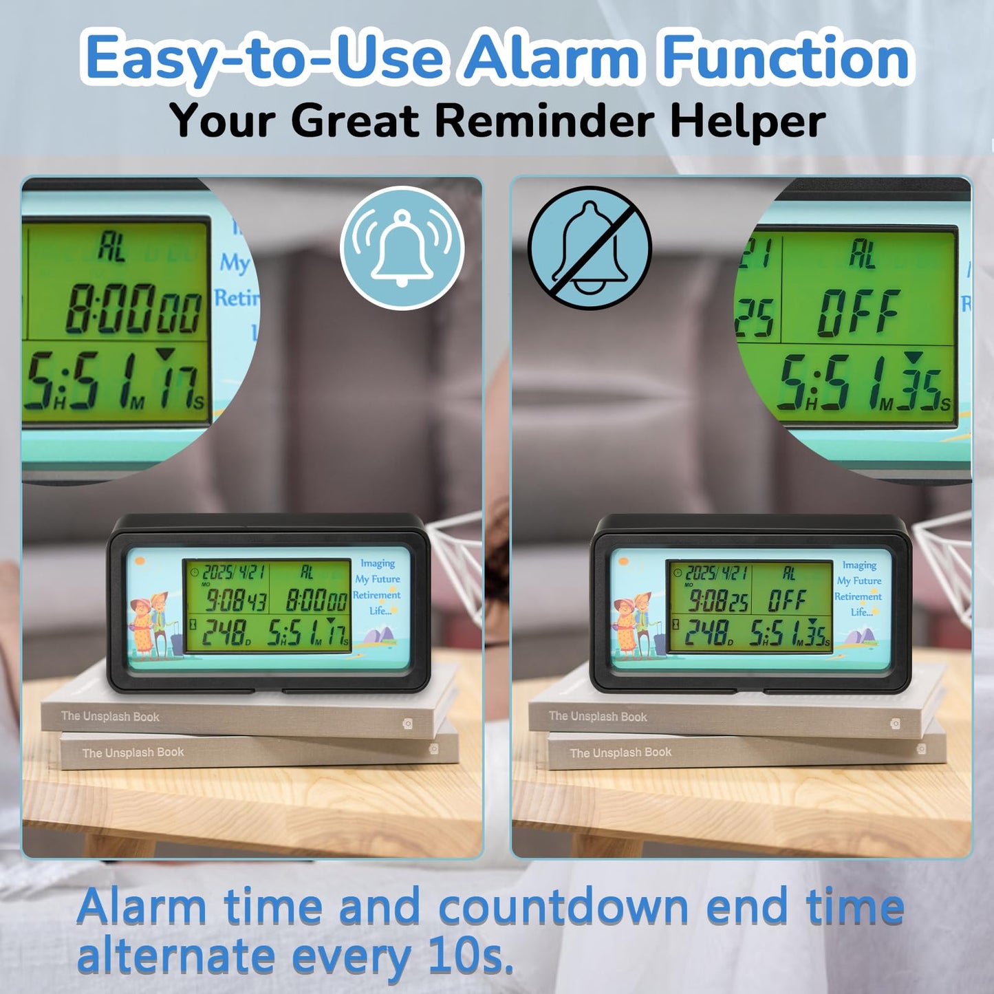 AIMILAR 1999 Days Countdown Timer - Digital Countdown Clock for Retirement & Events with Backlight, Alarm Functuon, Dual Time Display, Customizable Cards