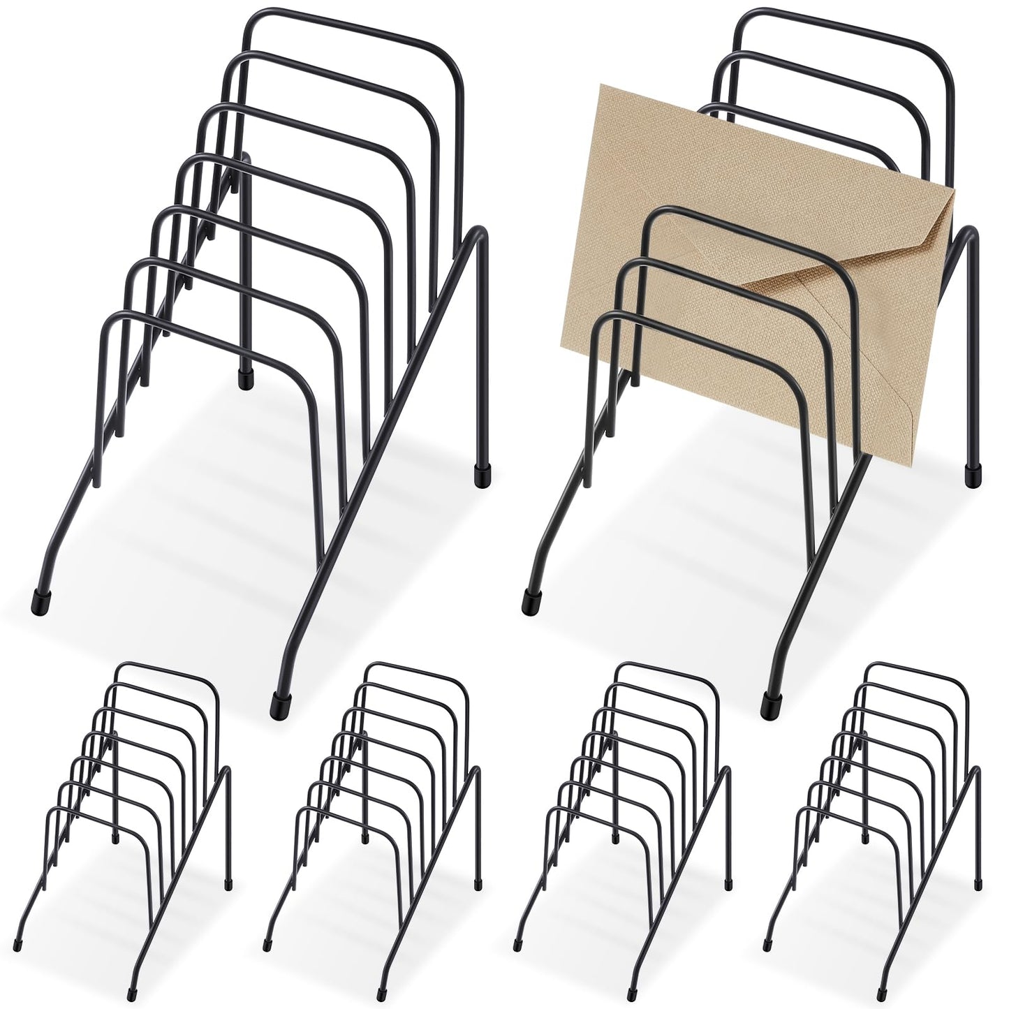 Chivertion 6 Pcs Metal Incline Desk Flip Organizer Rack Small Desktop File Folder Sorter 6 Compartment Wire Vertical Incline Magazine Holder for Mail Paper Book Magazine Filing Office Desk