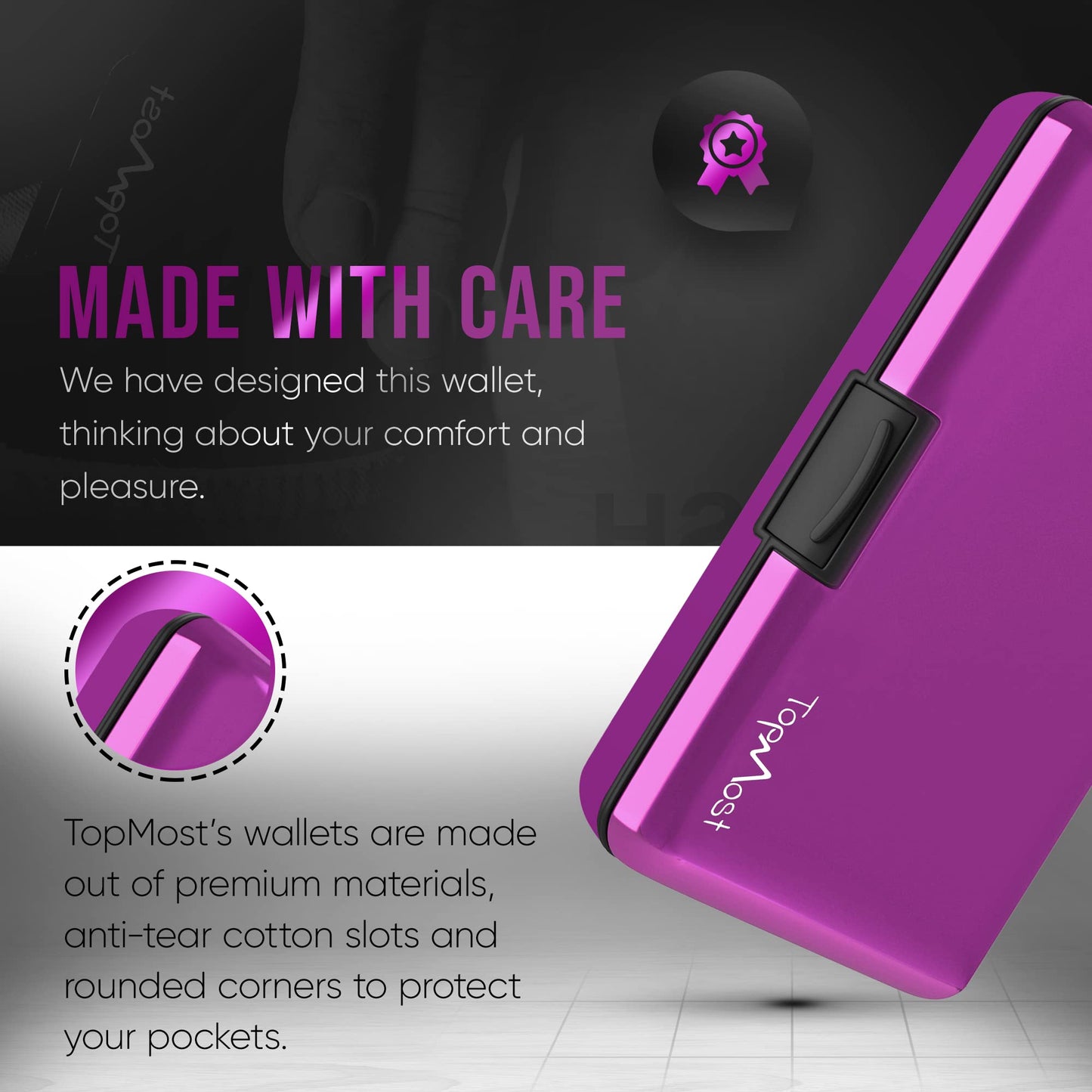 TopMost Aluminum Wallet, Card Case Wallet, Metal RFID Credit Card Holder for Men & Women, 6 Cotton Slots for 10-12 Cards And Bills, Rfd Protective (Purple)
