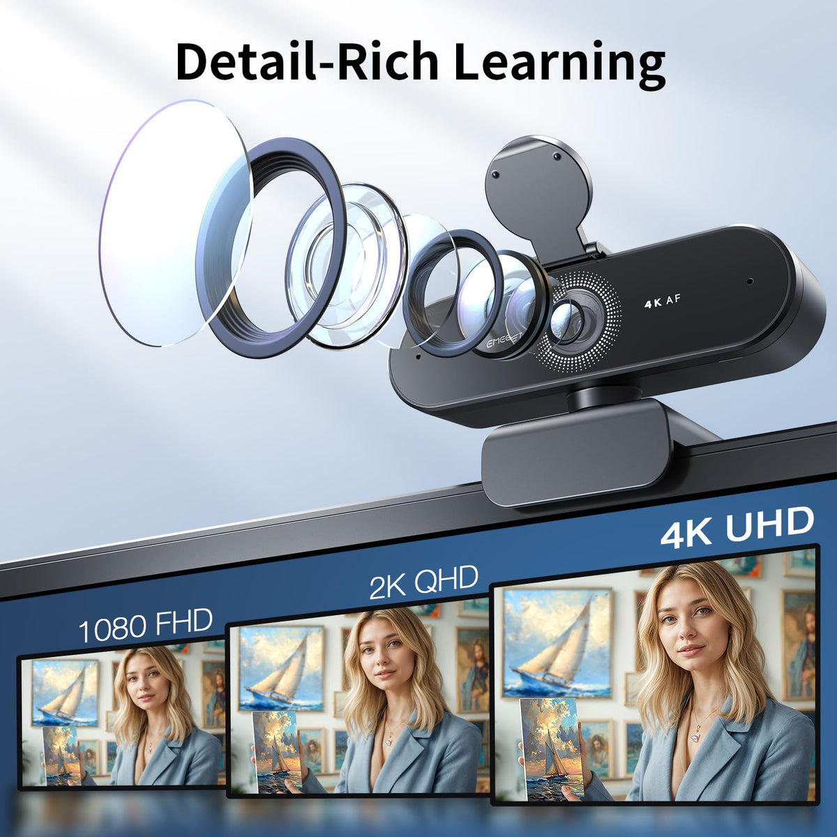 EMEET NOVA 4K Webcam for PC - Ultra 4K HD, PDAF Autofocus, Dual Omnidirectional Mics, 73° FOV, Auto Light Correction, USB-A, Privacy Cover, Ideal for High-End Business Meetings&Live Streaming