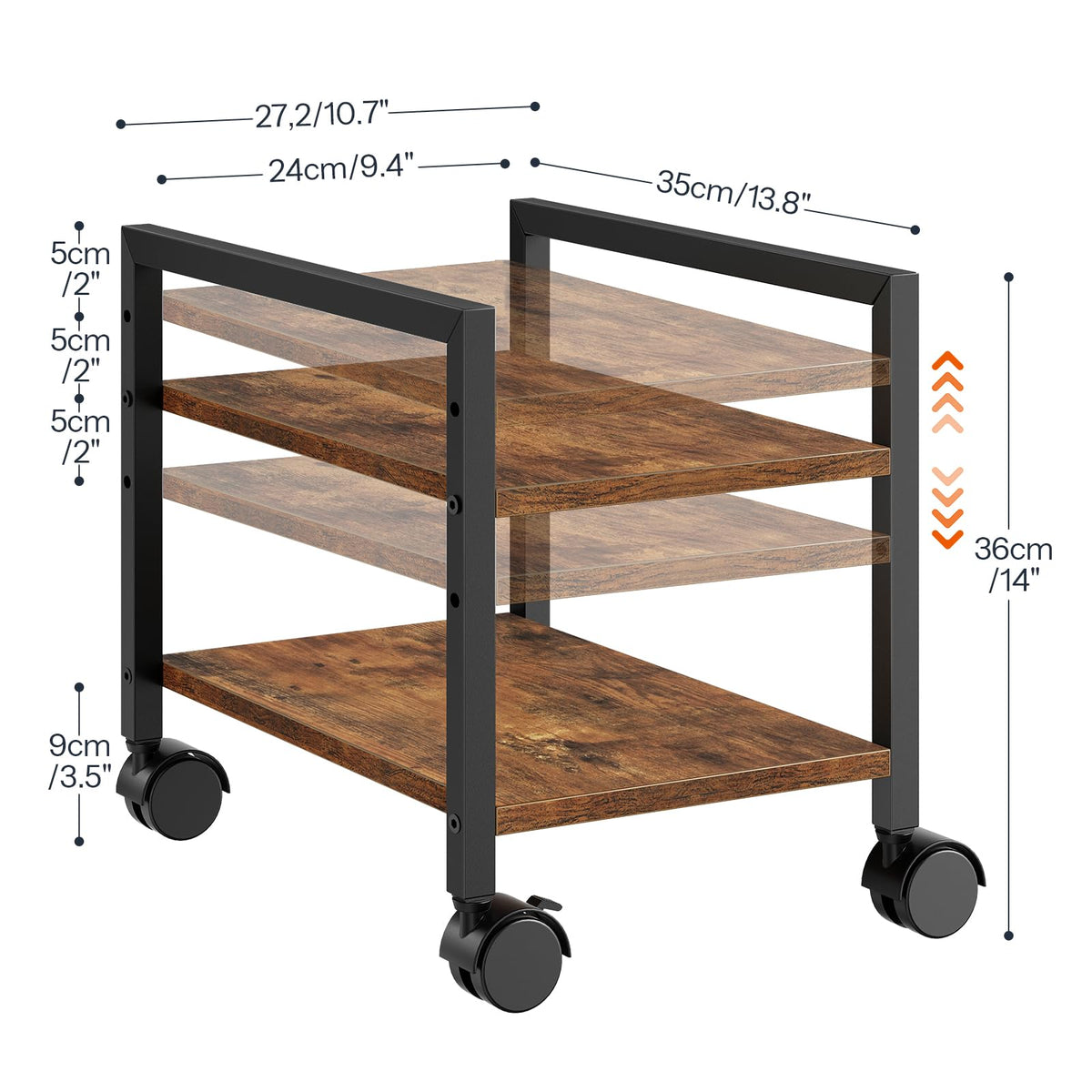 HOOBRO PC Stand, 2-Tier PC Tower Stand Fits Most Computer Towers, CPU Holder for Floor, Height Adjustable, CPU Stand with Wheels Under Desk, for Home Office, Rustic Brown and Black BF11CJ01