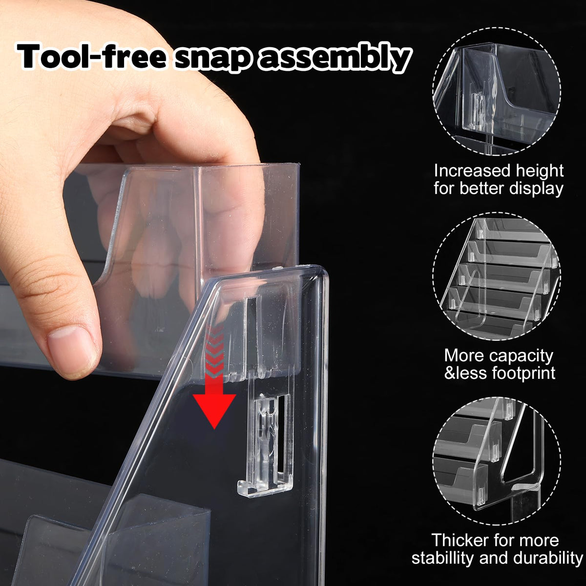 Hlimior 5 Tier Acrylic Card Display Stand(Tall Height), Clear Display Shelf Desktop for Trading Cards, Sports Cards, Greeting Card, Stickers & Brochures, Easy Clip-On Design