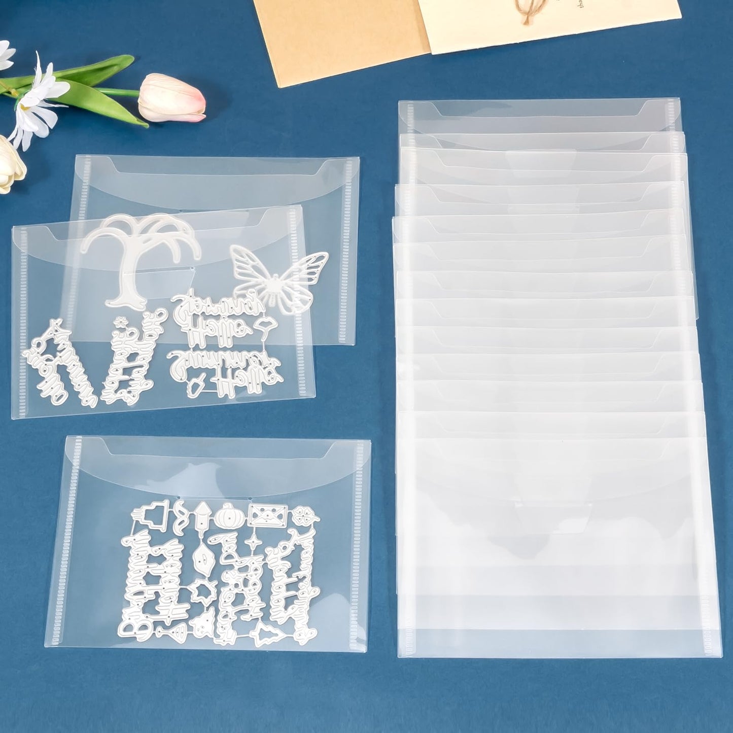 UNIMEIX 36 Pcs Stamp and Die Storage Pockets Reusable Storage Cases Seal Bags Transparent Plastic Folders for Cutting Dies Stencil Embossing Crafts (5.4" x 7.4")