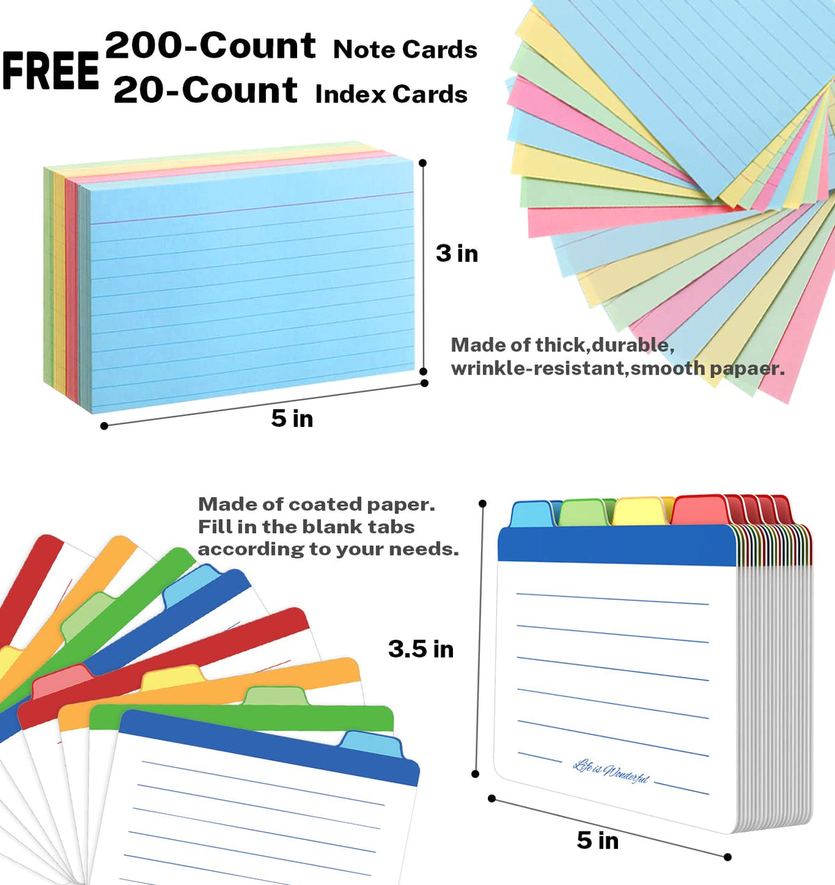 Neando 3x5 Index Card Organizer Box with Lid – Acacia Wood Note Card Holder with 200 Cards & 20 Dividers, Holds 600 Cards, 4 Compartments, Magnetic Closure – Desktop Storage for Study, Office, Recipes