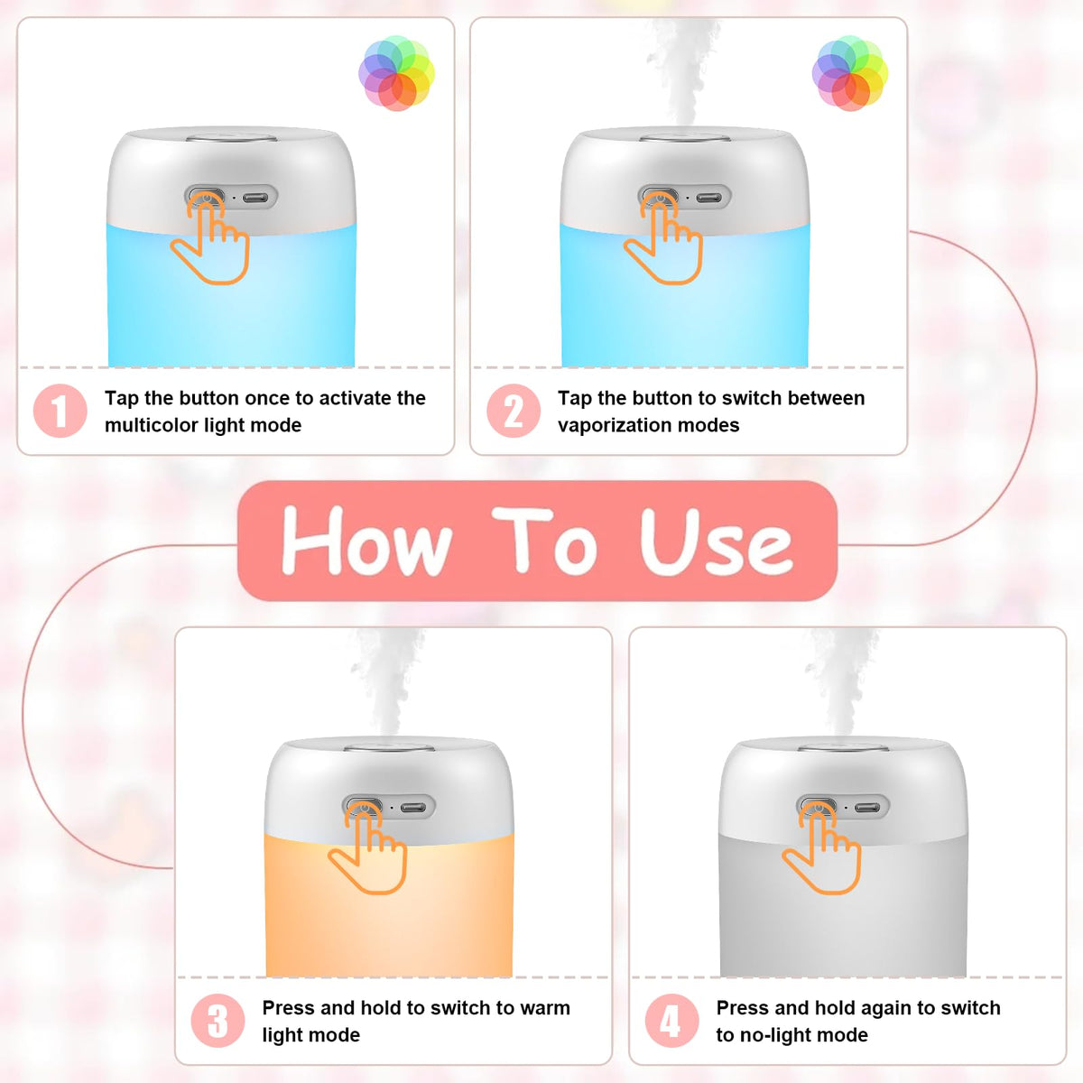 BAMCOO Portable Small Humidifier, 650ml Colorful Mini Humidifier for Bedroom, Office Desktop, Baby Room, Plants, Cool Mist Humidifiers(White)