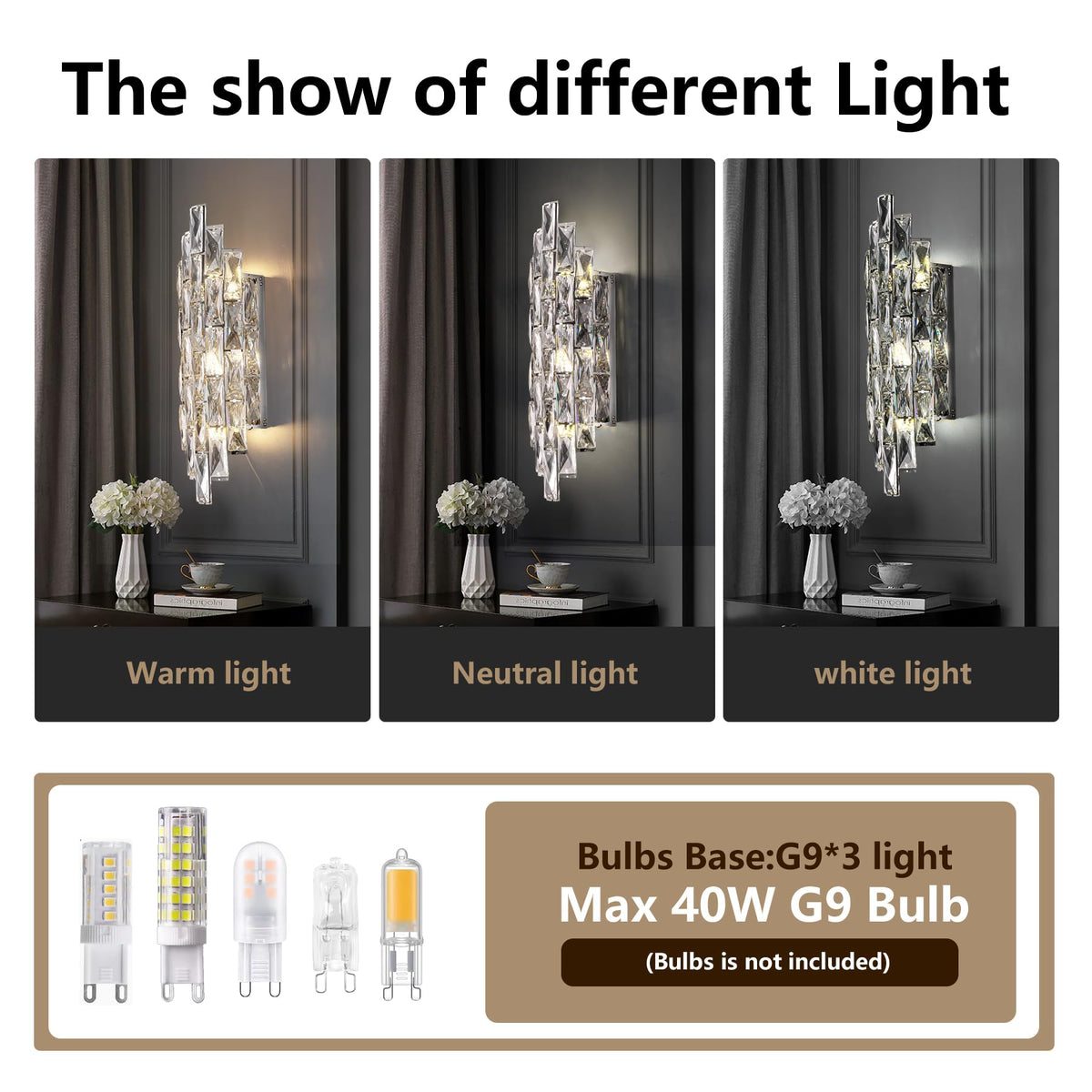 Modern Crystal Chrome Wall Sconces, Wall Light Fixtures, Indoor Wall Lamp, Vanity Wall Mount Lamps for Living Room Bedroom Bathroom Bedside Hallway Stairway