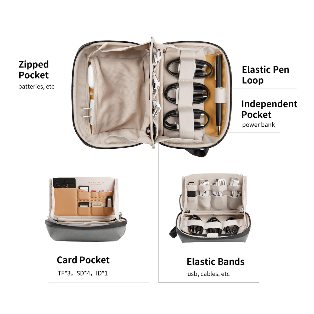 PGYTECH Mini Travel Tech Organizer, Waterproof Tech Bag, Electronics Accessories Organizer Carrying Case, Organizer Bag for Cables, Cord, Phone Batteries, Charger, Photography SD Card, Green