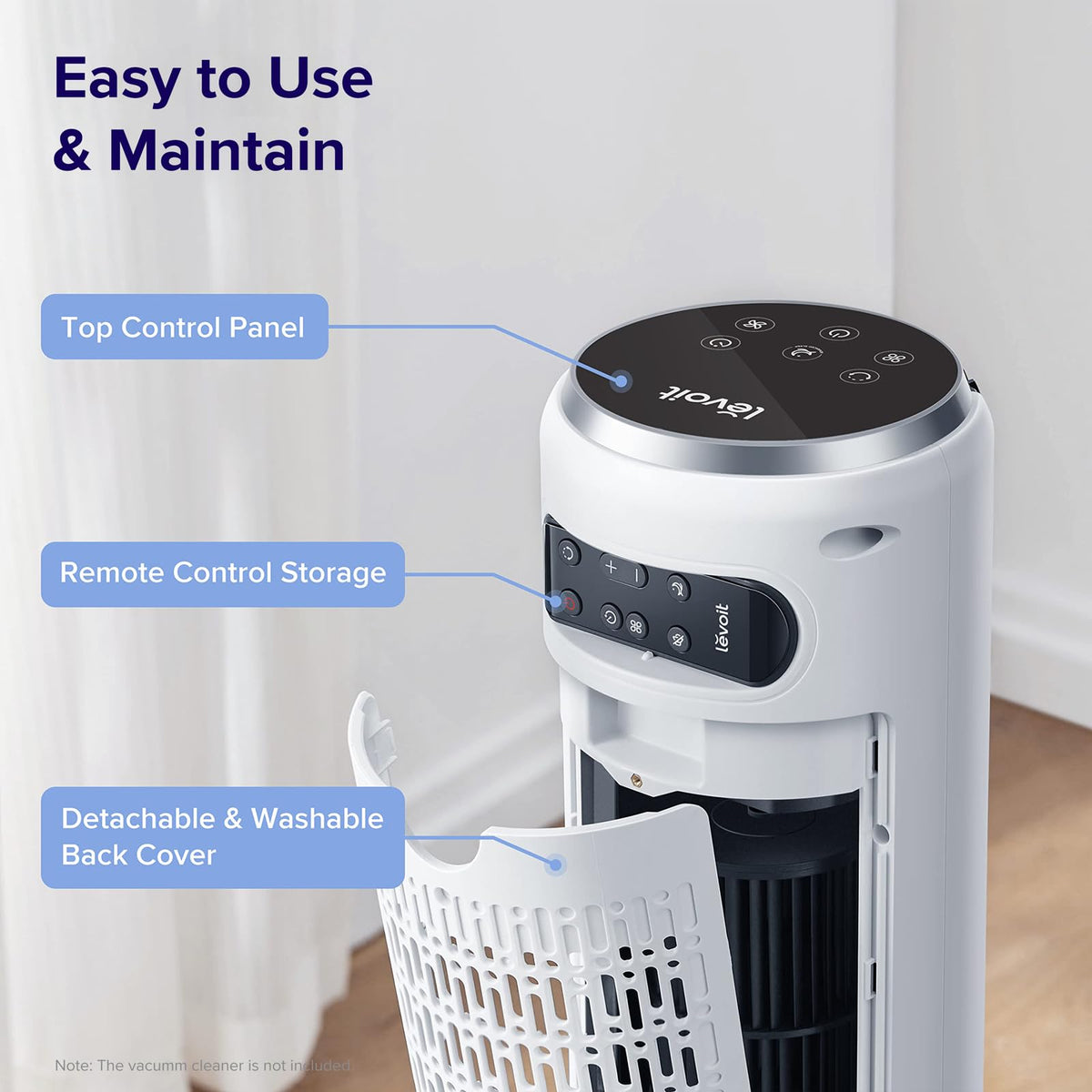 LEVOIT Tower Fan for Bedroom, 90° Oscillating Standing Fan with 28dB Quiet for Sleep, 25ft/s Velocity, 12H Timer, 5 Speeds 4 Modes, Remoter, Bladeless Room Fan for Home, Office, Indoor, 36 inch, White