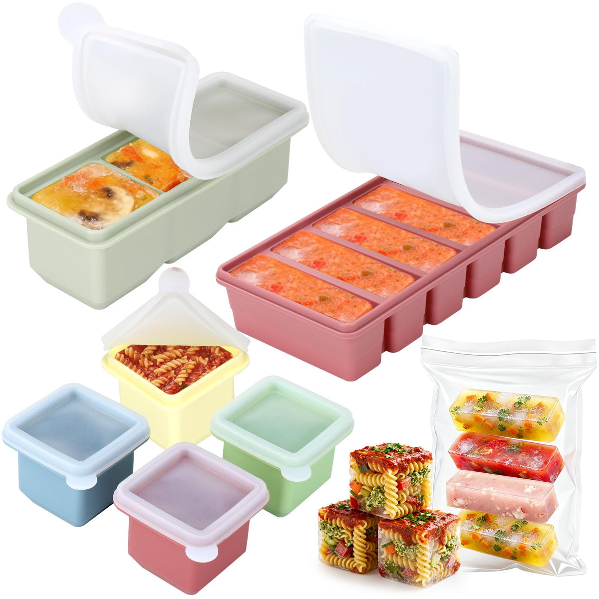 Mity rain Silicone Freezer Trays Set for Soup Cubes, 6 Pack BPA Free 1/2 Cup Silicone Freezer Molds with Lids, Control Portion Soup Freezer Containers for Souper Food Cube Storage & Meal Prep