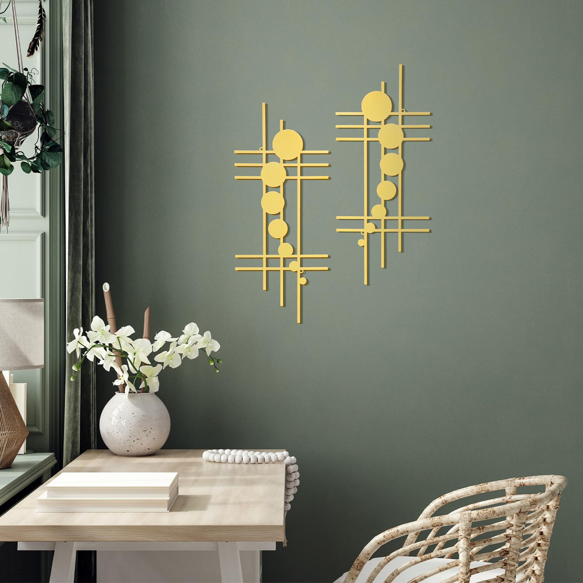 Therwen 2 Pcs Metal Wall Art 15.75 x 7.09 Inch Abstract Minialist Metal Decor Vertical Wall Sculptures Geometric Modern Hanging for Living Room Home Bedroom Office Study Decorations Gifts