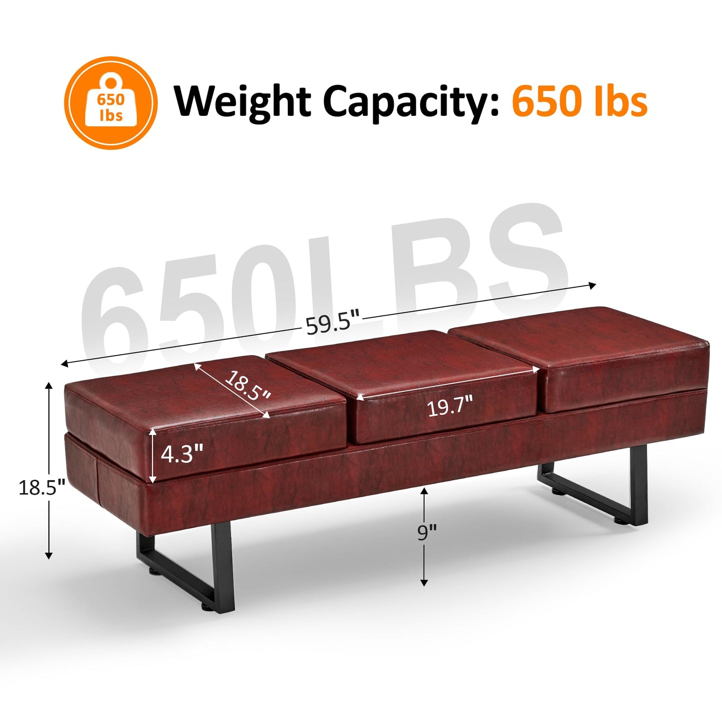 BarberPub Waiting Room Chairs, Heavy Duty Office Guest Reception Bench, Faux Leather Upholstered Lobby Chairs for Salon, Conference Room 7008 (Burgundy)
