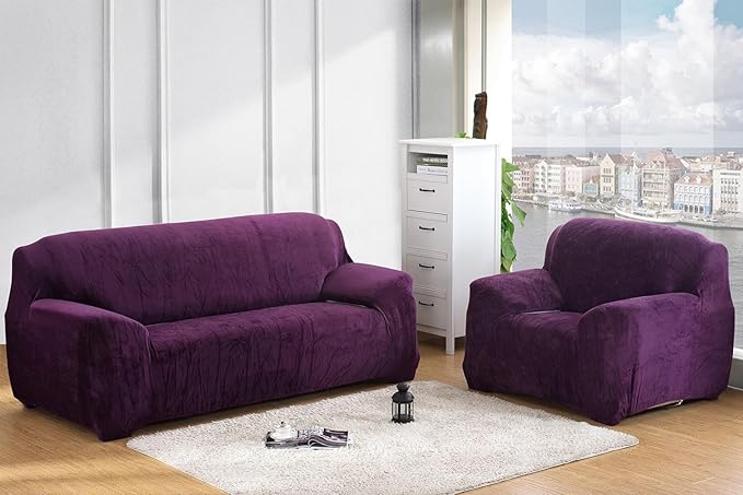 vctops 1-Piece Velvet Plush Stretch Loveseat Sofa Slipcover