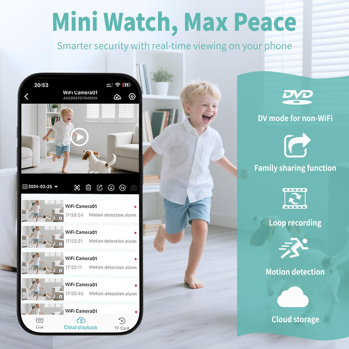 Braload Mini Camera Nanny Cam for Home - 2026 Update WiFi Security Camera with Free Cloud Storage, Baby Monitor Pet Camera with Motion Detection, Night Vision, App Control, with No WiFi Mode (Black)
