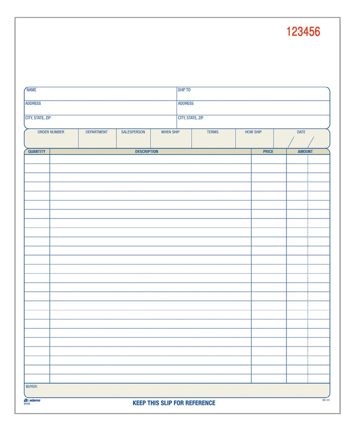 Adams Order Book, Carbonless, White/Canary/Pink, 3-Part, 8-3/8 x 10-11/16 Inches, 50 Sets (TC8100)
