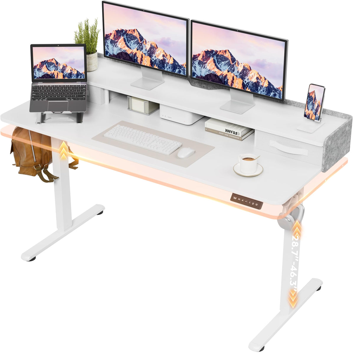 Furmax Electric Standing Desk with Drawers, Stand Up Desk with Storage Shelf Height Adjustable Computer Desk with Organizer for Home Office Ergonomic(White, 48 Inch)