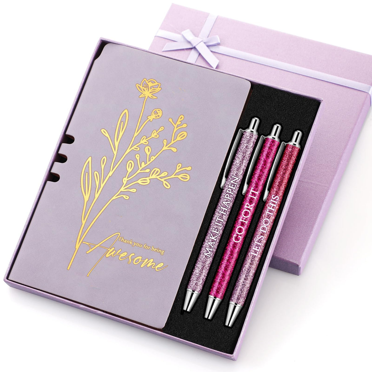 Sayglossy Thank You Gift Set for Volunteers Teacher Appreciation Week A6 Leather Journal Notebook Pen with Present Box Appreciation Gift for Employee Staff Teacher Nurse(Purple,Thank You)