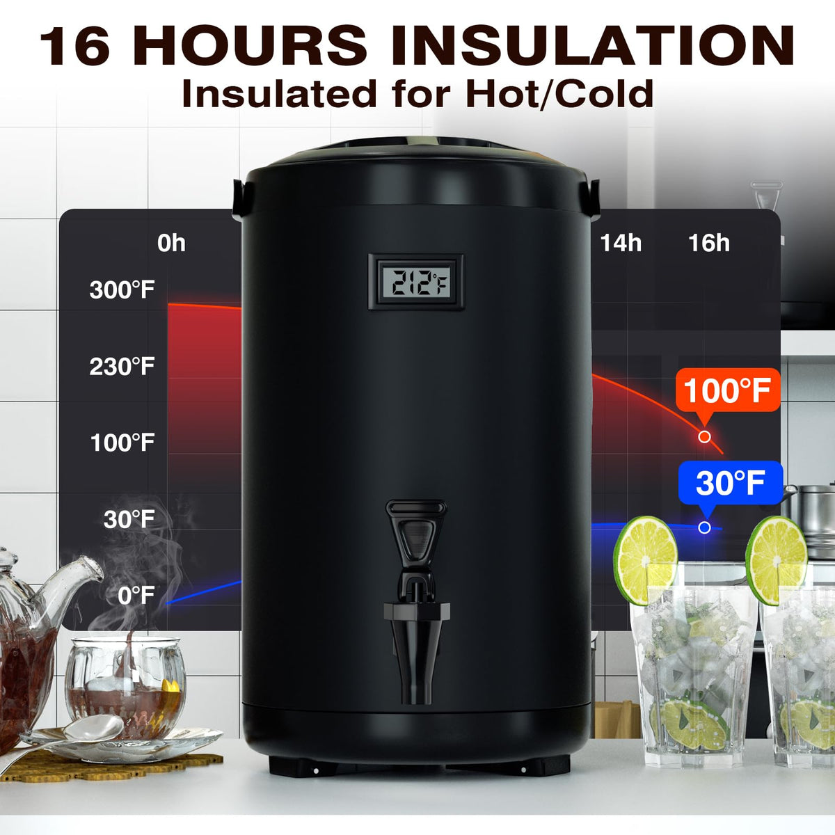 Insulated Beverage Dispenser-NON HEATING-75 Cup Cold Drink Beverage for Catering-Stainless Steel Iced Beverage Dispenser 12 L/3.2 Gallon Coffee Dispenser with Spigot for Tea,Juice (black)