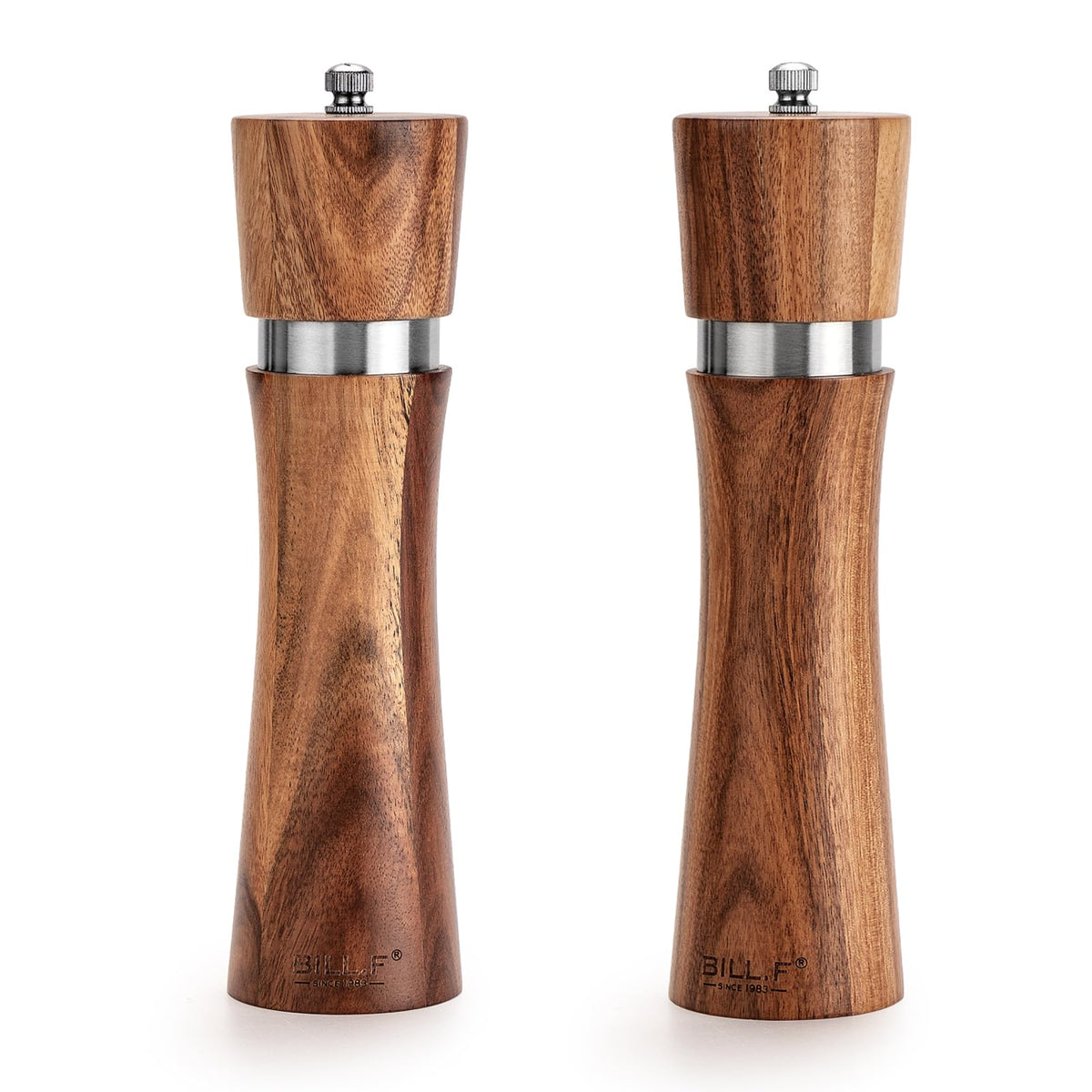Pepper Grinder,Wood Salt and Pepper Grinder Mills Sets, Acacia Wood Manual Salt Grinder Refillable Pepper Mill Sets with Adjustable Ceramic Grinding Rotor - 8 Inch-Set of 2