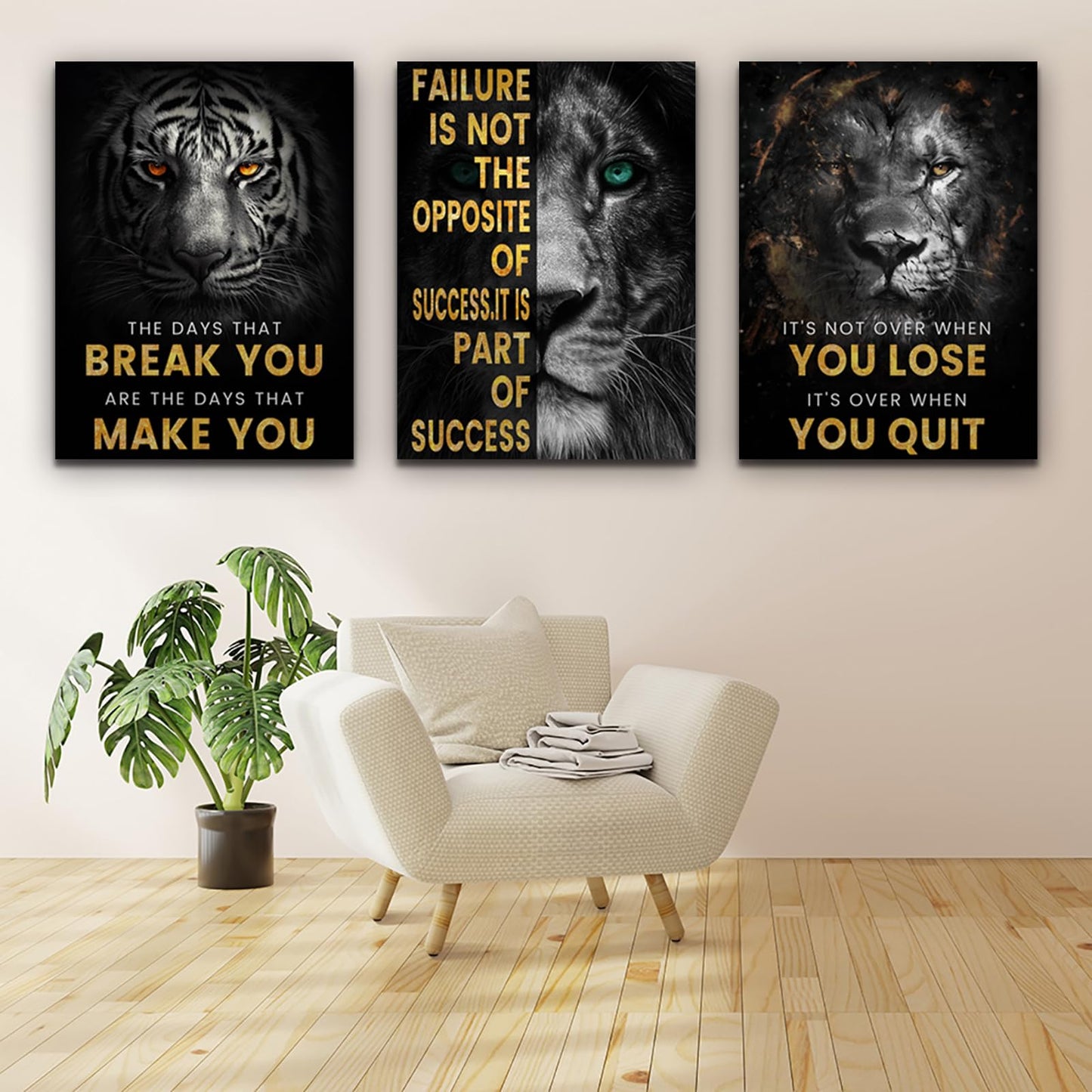 Inspirational Motivational Posters - Framed Canvas Art Set for Office, Living Room, Bedroom - (36''W x 16''H)