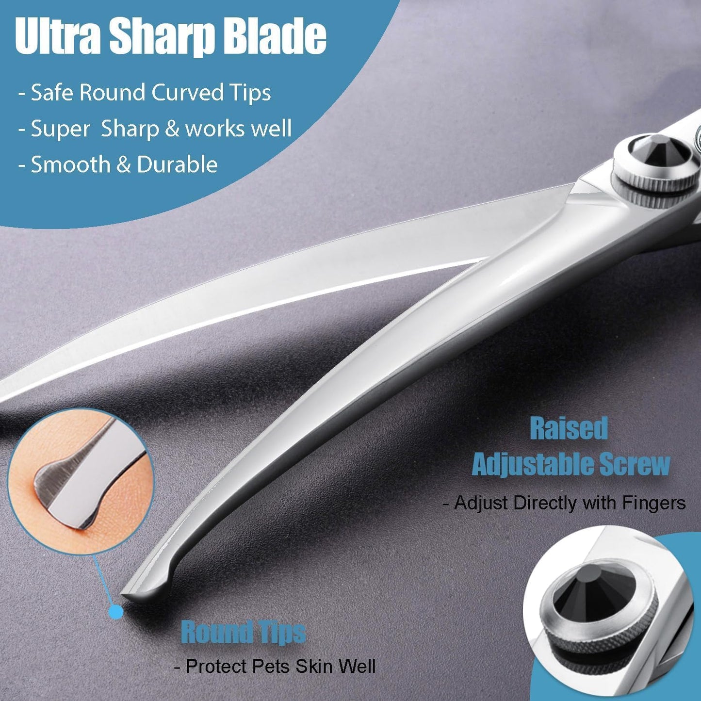 Dream Reach Round Dog Grooming Scissors - Downward Curved Dog Shears for Trimming Face and Paws, Safety Round Tip Shears for Pet Cats, Professional Pet Grooming Scissors Black 6.5"