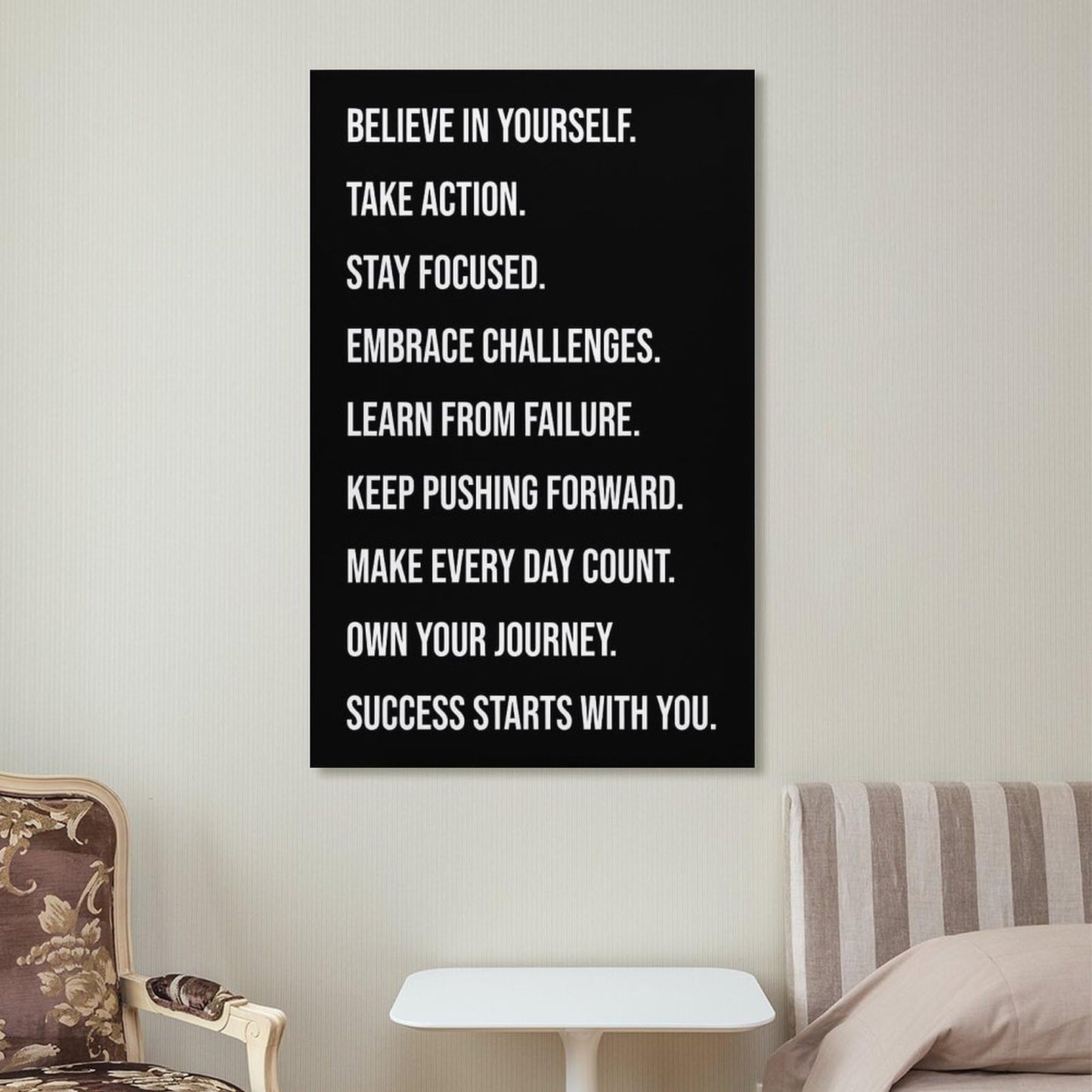Motivational Gym Quote Build Self Belief Take Action Stay Focused Canvas Printing Wall Art Prints Wall Decor Posters Scandinavian Bohemian Typography for Living Room Office 12x18inch(30x45cm)