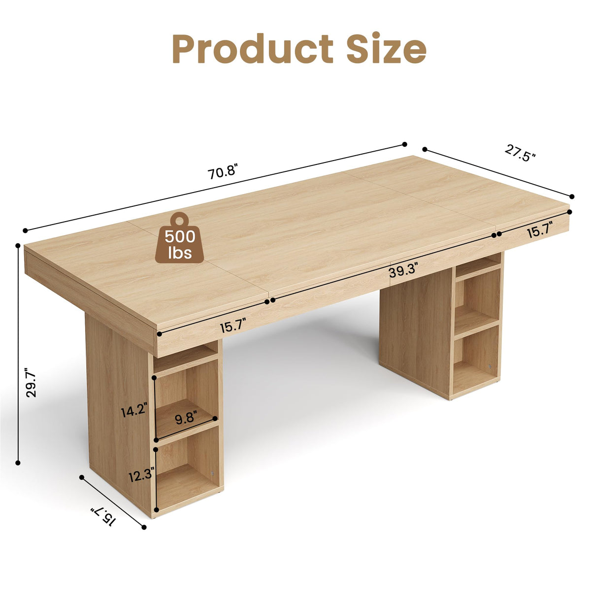 GAOMON 70.8" Wood Dining Table for 6-8 People, Large Kitchen Table with Sturdy Pedestal, Long Dining Table with Storage Cube, Farmhouse Rectangle Dinner Table for Dining Room and Living Room