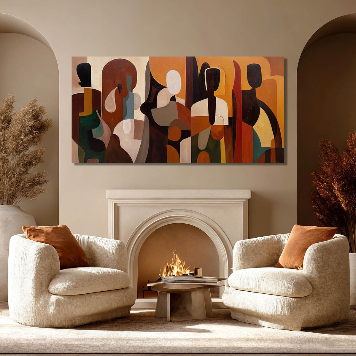 Abstract Wall Art Decor Framed Neutral Wall Prints for Office Geometric Graffiti Canvas Pictures for Dining Room Wall Decor for Living Room 24x48 Inch