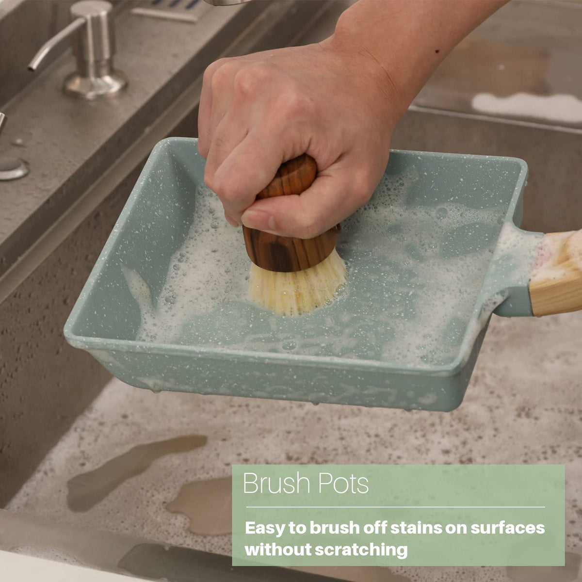 Teak Dish Scrub Brush 2PCS by HTB, Good Grip Small Wooden Dish Brush with Teak Handle & Sisal Bristles for Kitchen, Wood Cleaning Scrubbers Set for Washing Pan/Pot/Vegetable/Fruit