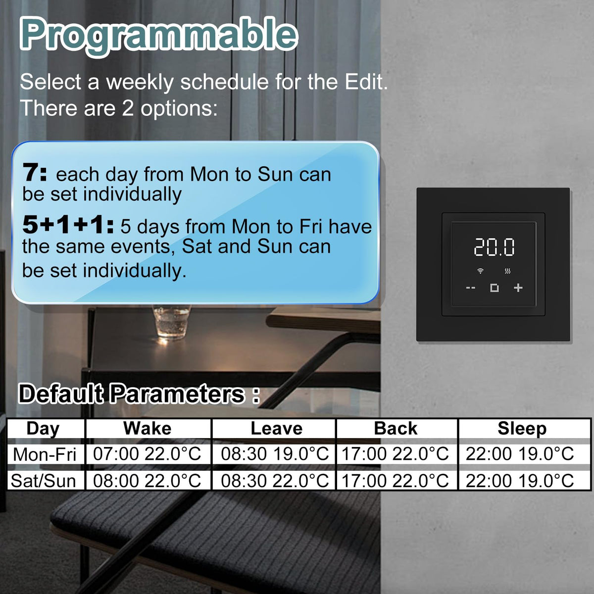 HEATIT Programmable Thermostat, WiFi Smart Thermostat for Electric Radiant Floor Heating with Touchscreen, 120V-240V Wide Voltage Range, Dual Sensing, Black