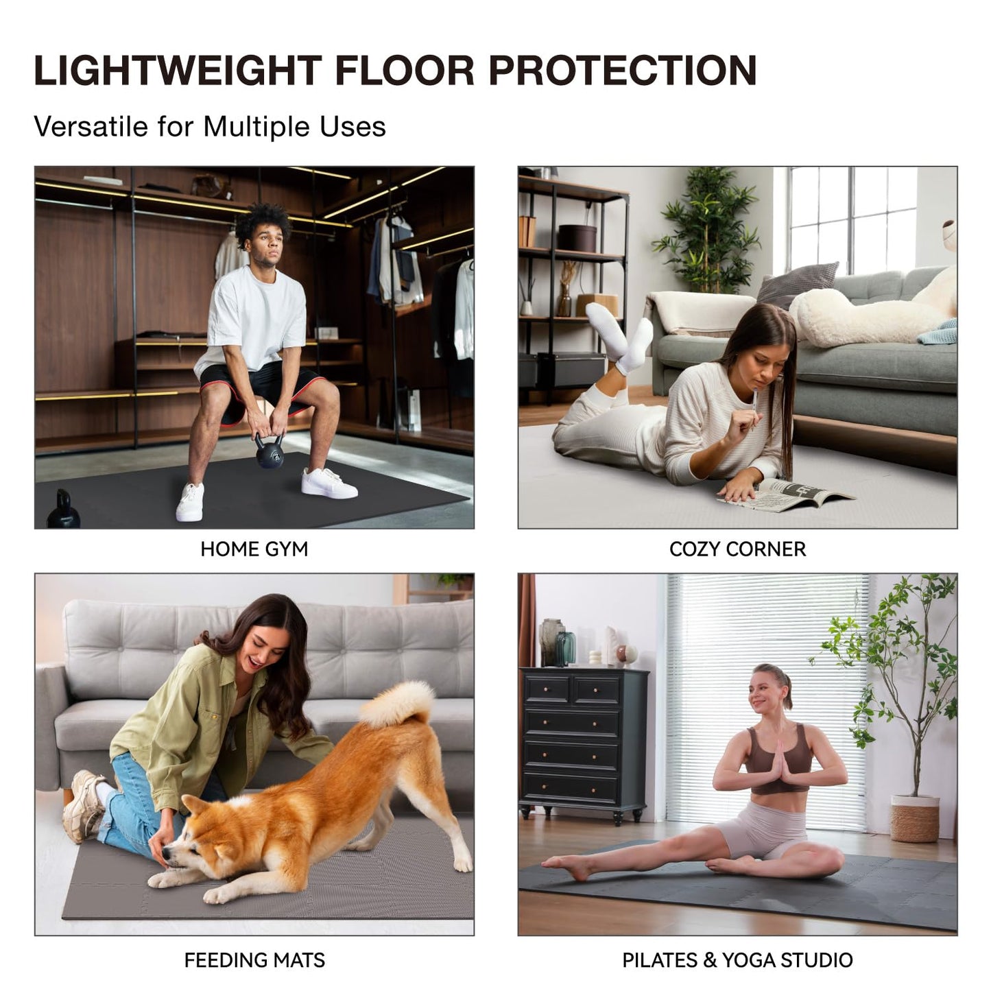 AIRHOP 18 Tiles Gym Floor Mat, EVA Foam Puzzle Gym Mat, High-Density Interlocking Foam Floor Tiles for Home Gym, Play Workout Garage Kitchen Flooring